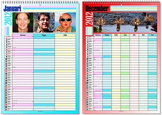 Exempel p� en framsida och ett m�nadsblad i en fotoalmanacka f�r familjeplanering.