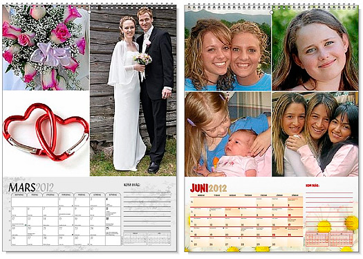 Ett till exempel p� en framsida och ett m�nadsblad i v�ggalmanackan.