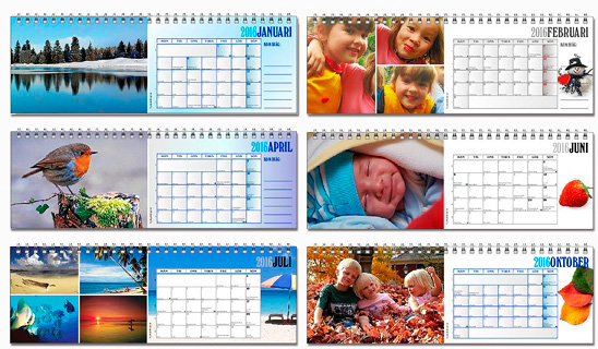 Exempel p� olika blad i en bordskalender.