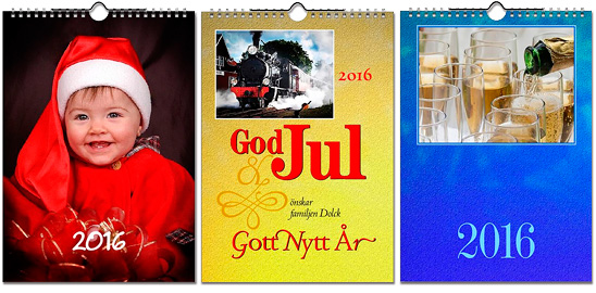 Exempel p� olika typer av framsidor f�r v�ggkalender A4.