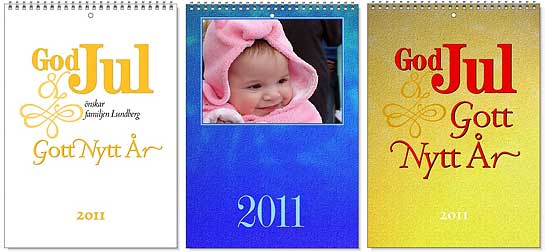 Exempel p� olika typer av framsidor f�r v�ggkalender A4.