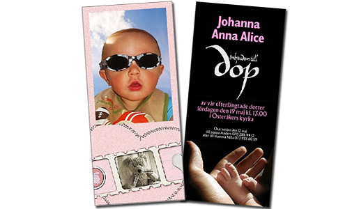 Johanna Anna Alice. Inbjudan till dop.