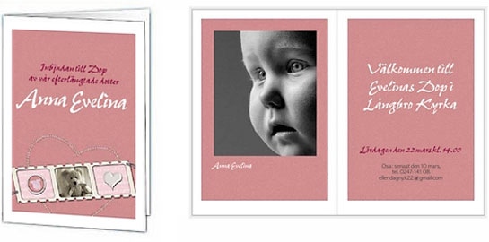 Inbjudan till dop av v�r efterl�ngtade dotter Anna Evelina. V�lkommen till Evelinas dop i L�ngbro kyrka. L�rdagen den 22 mars kl. 14.00.