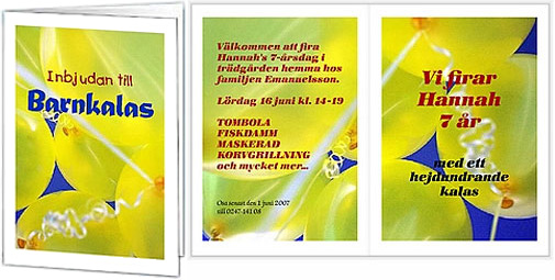 Inbjudningskort till barnkalas. Vi firar Hannah 7 �r med ett hejdundrande kalas.