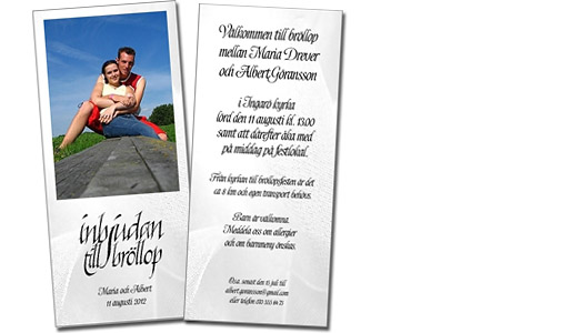 Inbjudan till br�llop. Maria och Albert. 11 augusti 2012
