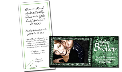 Inbjudan till v�rt br�llop. Emma Richardsson och Henrik Gr�nkvist 30 juni 2012