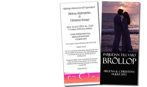 Inbjudan till v�rt br�llop. Helena & Christian 14 juli 2012