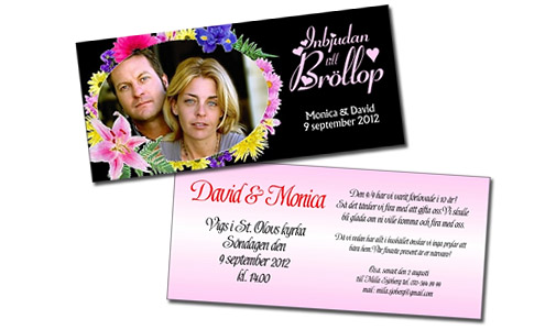 Inbjudan till br�llop! Monica & David 9 september 2012.