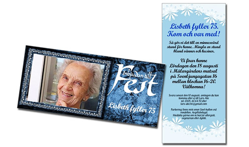Inbjudan till fest. Lisbeth fyller 75.