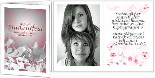 Dags f�r studentmottagning. Anna och Lina tar studenten! 6 juni 2008. Festen g�r av stapeln efter utsl�ppet hemma och Anna och Lina.