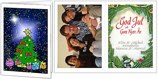 Julkort med julgran och familj