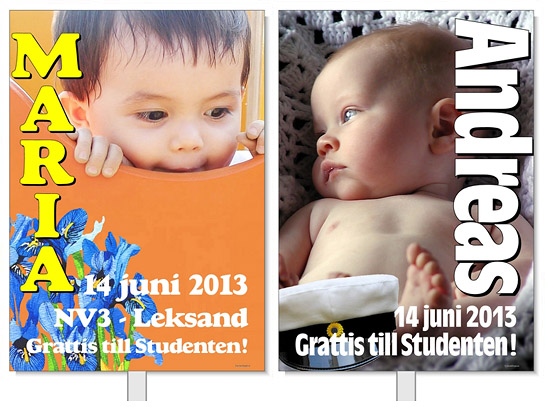 Exempel p� studentskyltar med vertikal text