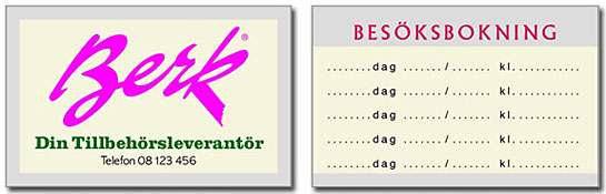 Exempel p visitkortsbaksidor med logo och text eller tidsbokning.