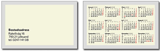 Exempel på visitkortsbaksidor med text eller kalender.